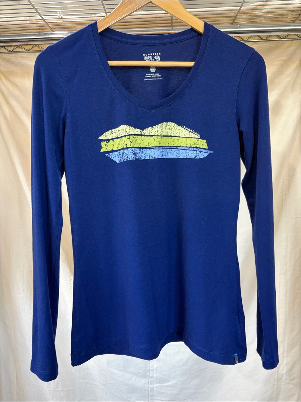 Mountain Hardwear Navy Long-Sleeve Graphic Tee with Yellow and Light Blue Print
